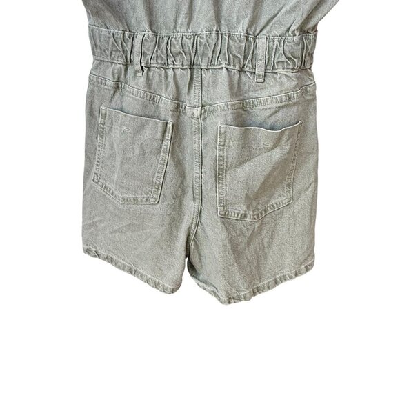Zara Womens Short-Sleeve Button-Up Denim Romper Size S Light Gray Cotton Blend - Picture 7 of 10